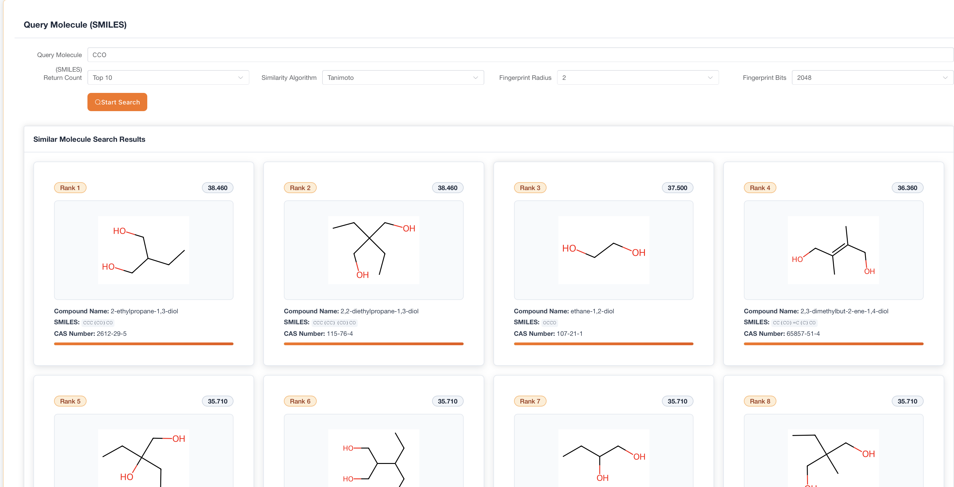 CEMP database molecule query interface